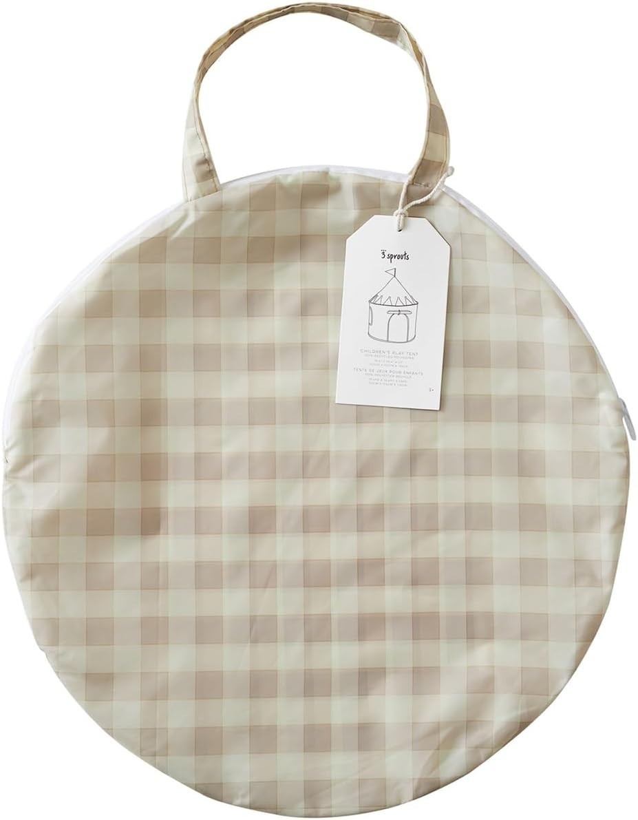 Kids Indoor Play Tent Castle Pop Up House Large Beige Gingham