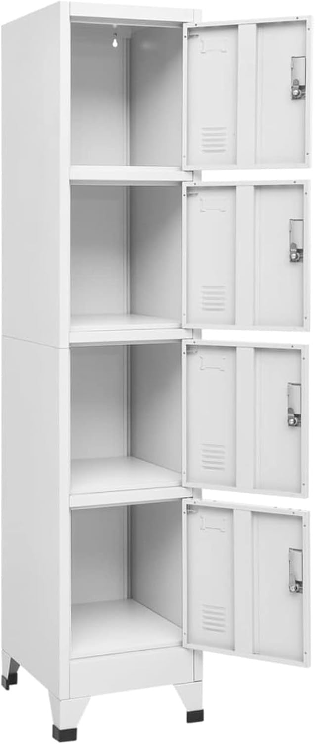 4 Door Grey Metal Locker Cabinet Lockable Storage Cupboard Office Gym 180cm