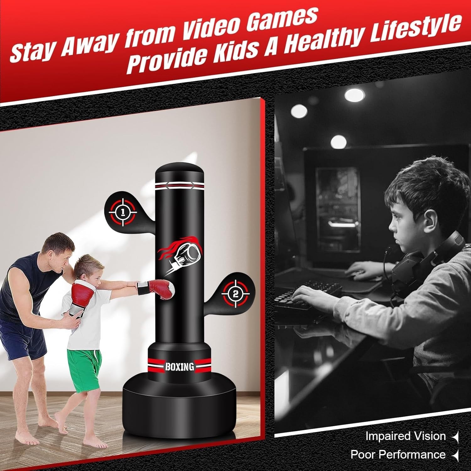 70 Inch Free Standing Inflatable Punching Bag Boxing MMA Training Set
