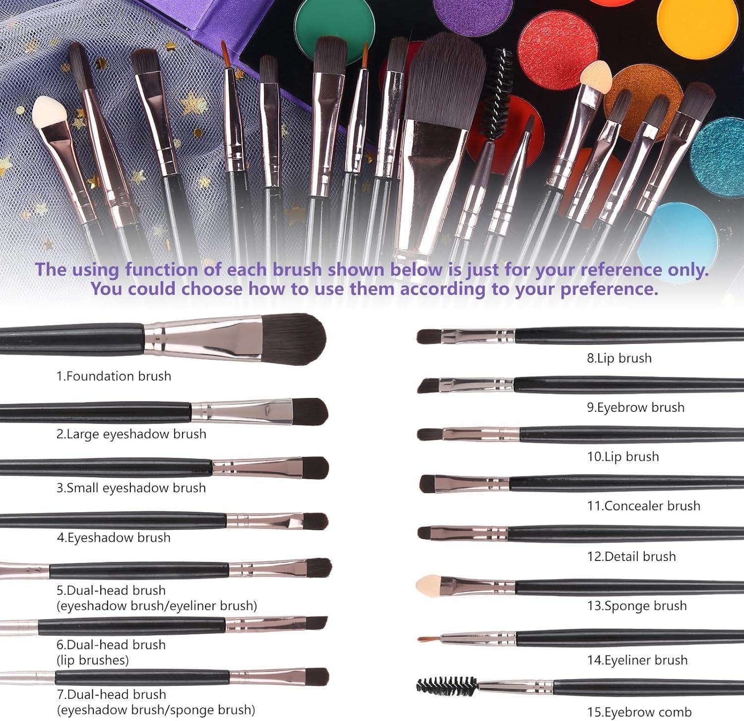 86 Color Eyeshadow Palette Makeup Set With 15 Brushes Matte Glitter