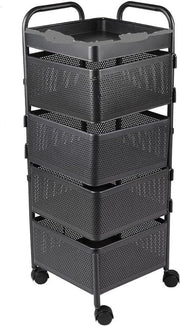4 Tier Rotating Storage Trolley on Wheels Kitchen Bathroom Basket Rack Black