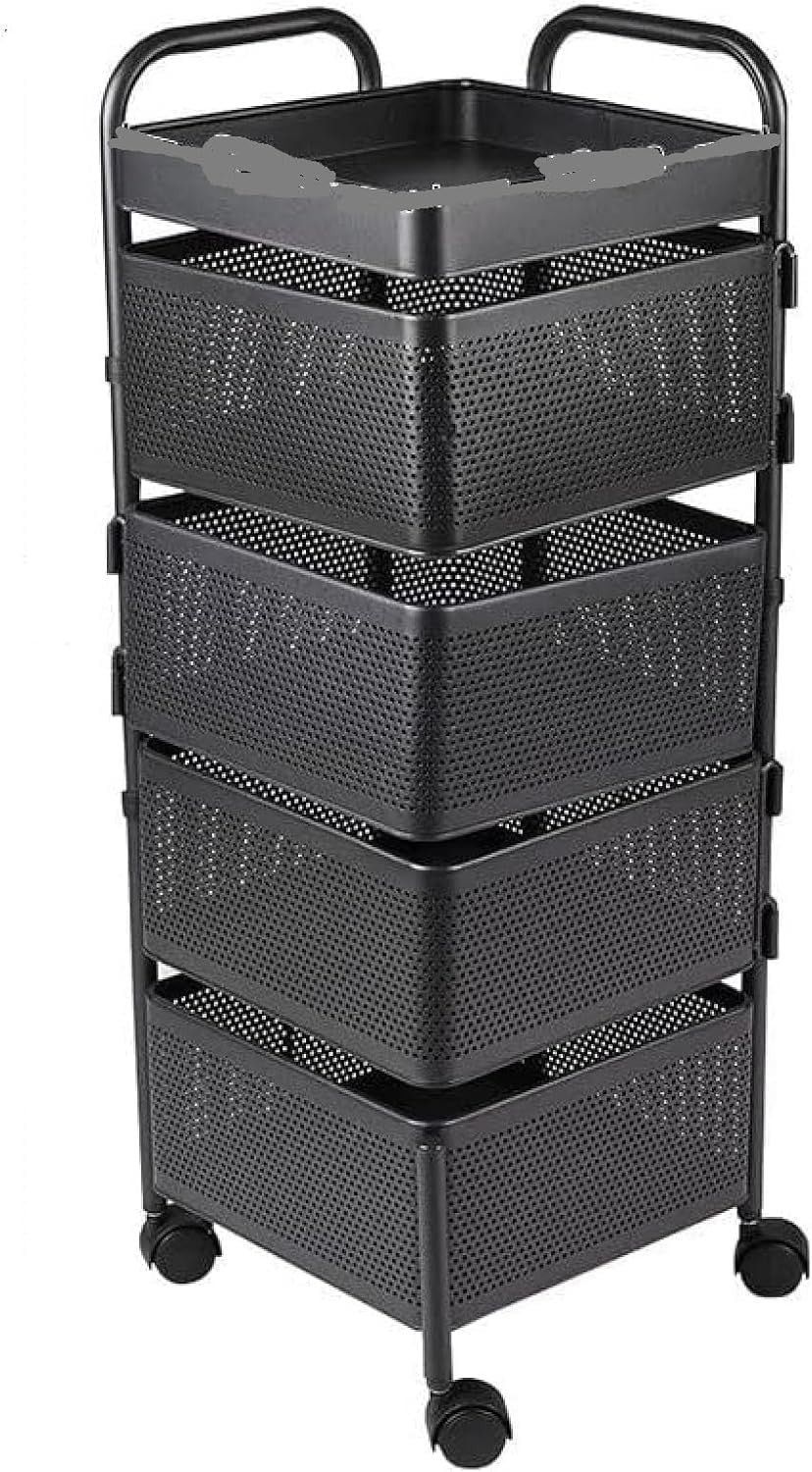 4 Tier Rotating Storage Trolley on Wheels Kitchen Bathroom Basket Rack Black