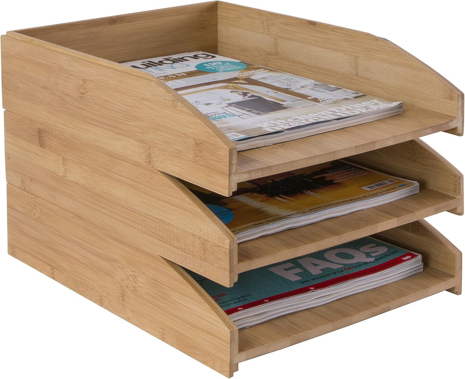 Premium Bamboo Stacking Letter Tray Desk Organizer 8-Pack Document Storage