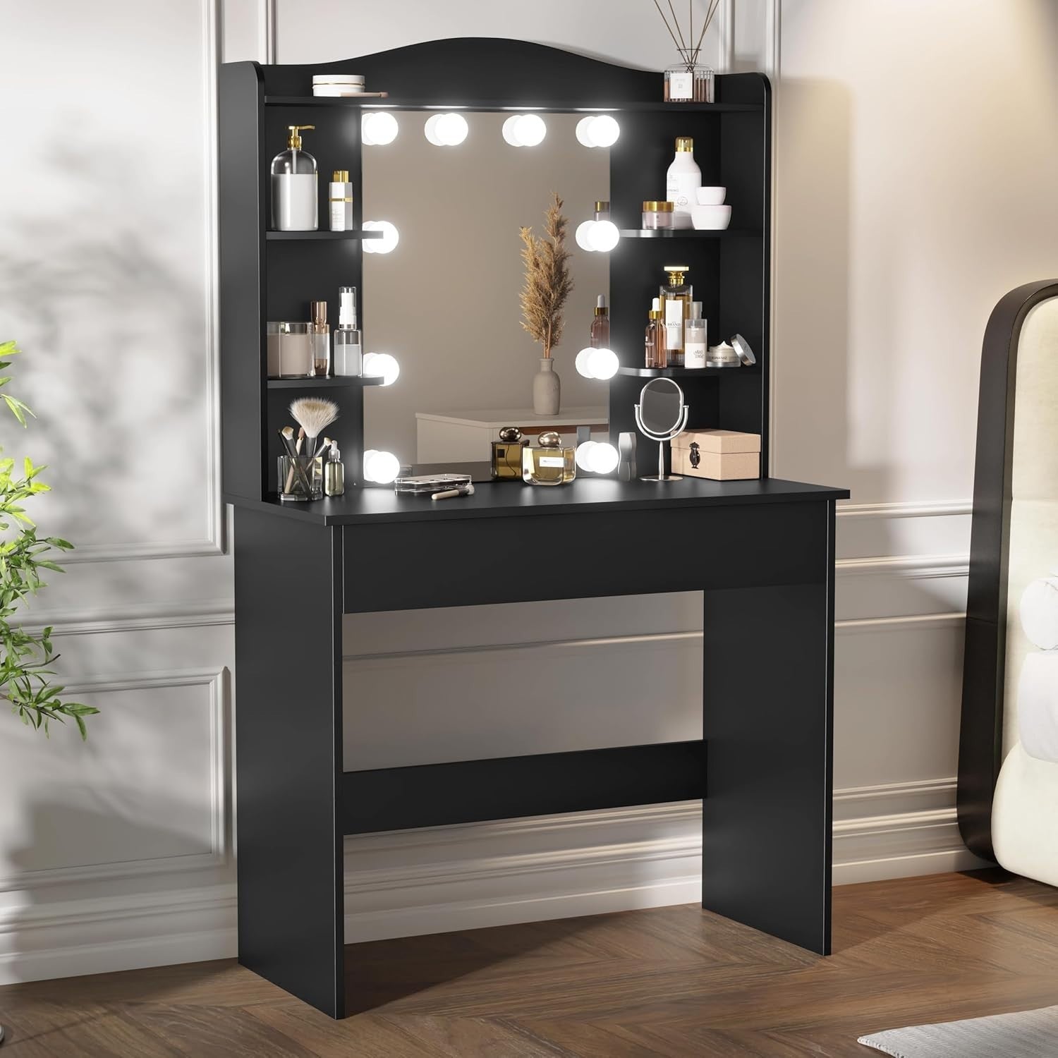 Modern Dressing Table Set LED Light Mirror Stool Drawers Makeup Vanity