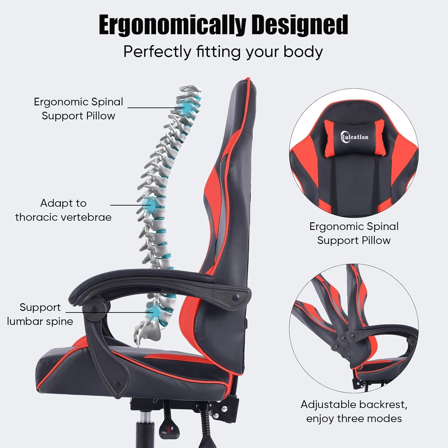 Ergonomic Gaming Chair Reclining Office Desk Chair Lumbar Support Red