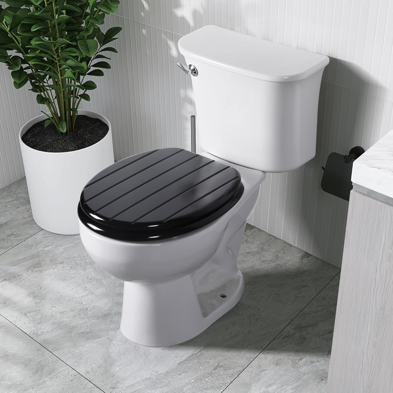 Black Wooden Toilet Seat Soft Close Quick Release Antibacterial Oval