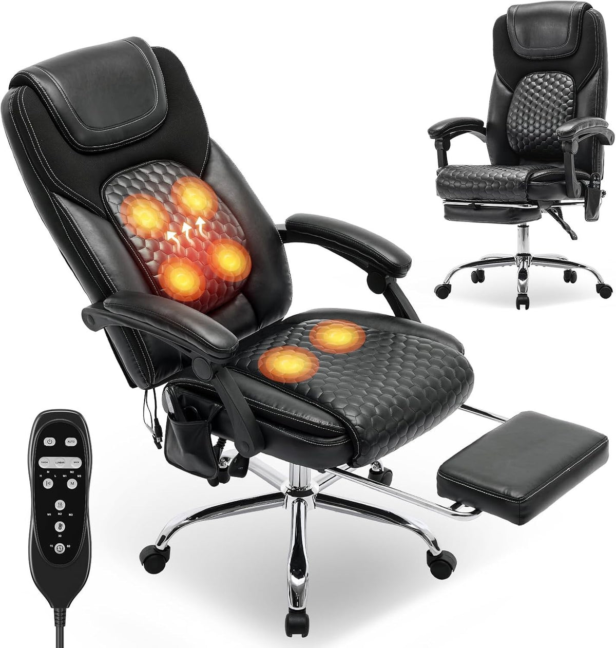 Massage Office Chair w/ Footrest Heated Lumbar Support Ergonomic Recliner
