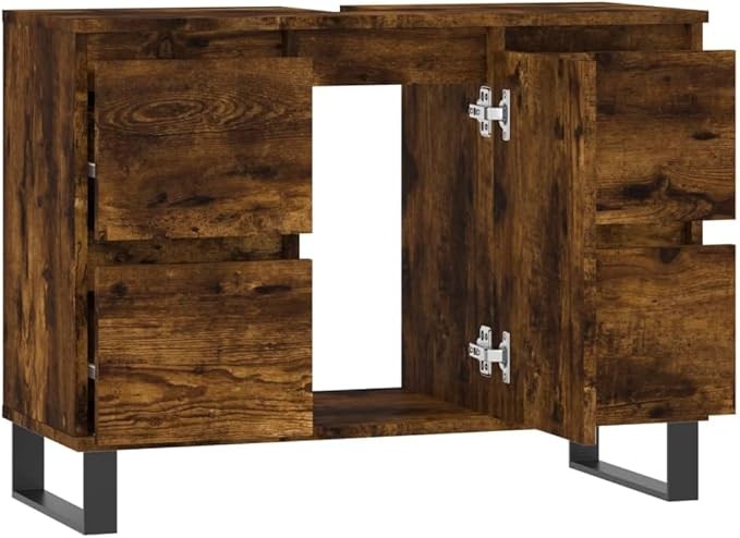 Rustic Oak Wide Bathroom Sink Cabinet 80x33x60cm Under Basin Storage Unit Drawer