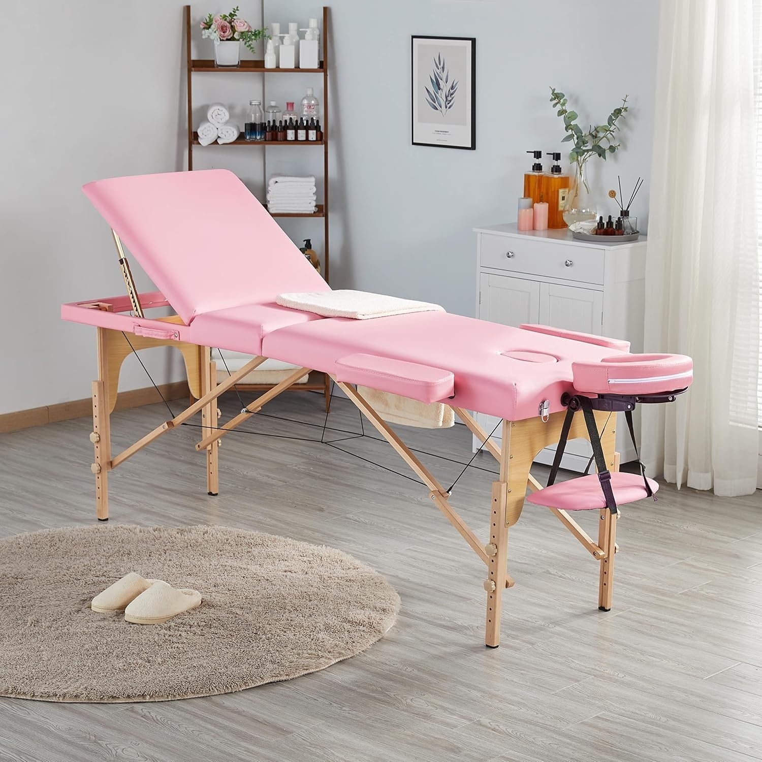 Adjustable 3-Section Folding Massage Table Beauty Lash Bed Portable Pink 60cm