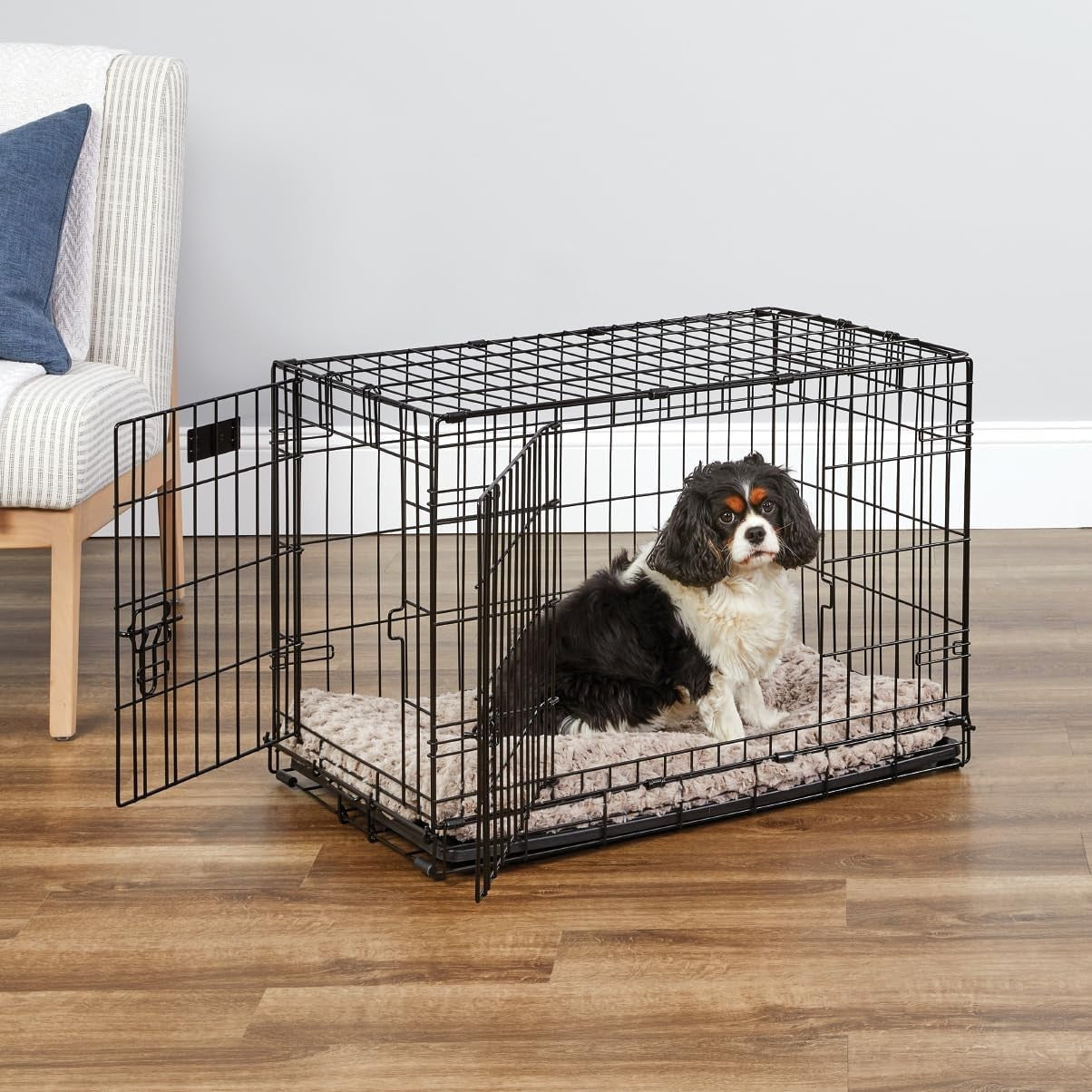 Double Door Medium Dog Crate 30" Foldable Metal Cage with Divider & Leak-Proof P
