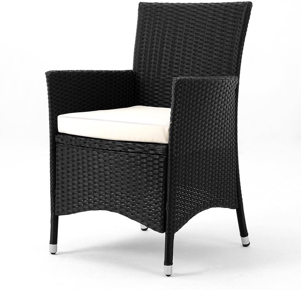 Outdoor Rattan Dining Set 4 Chairs Glass Table Cushions Garden Patio