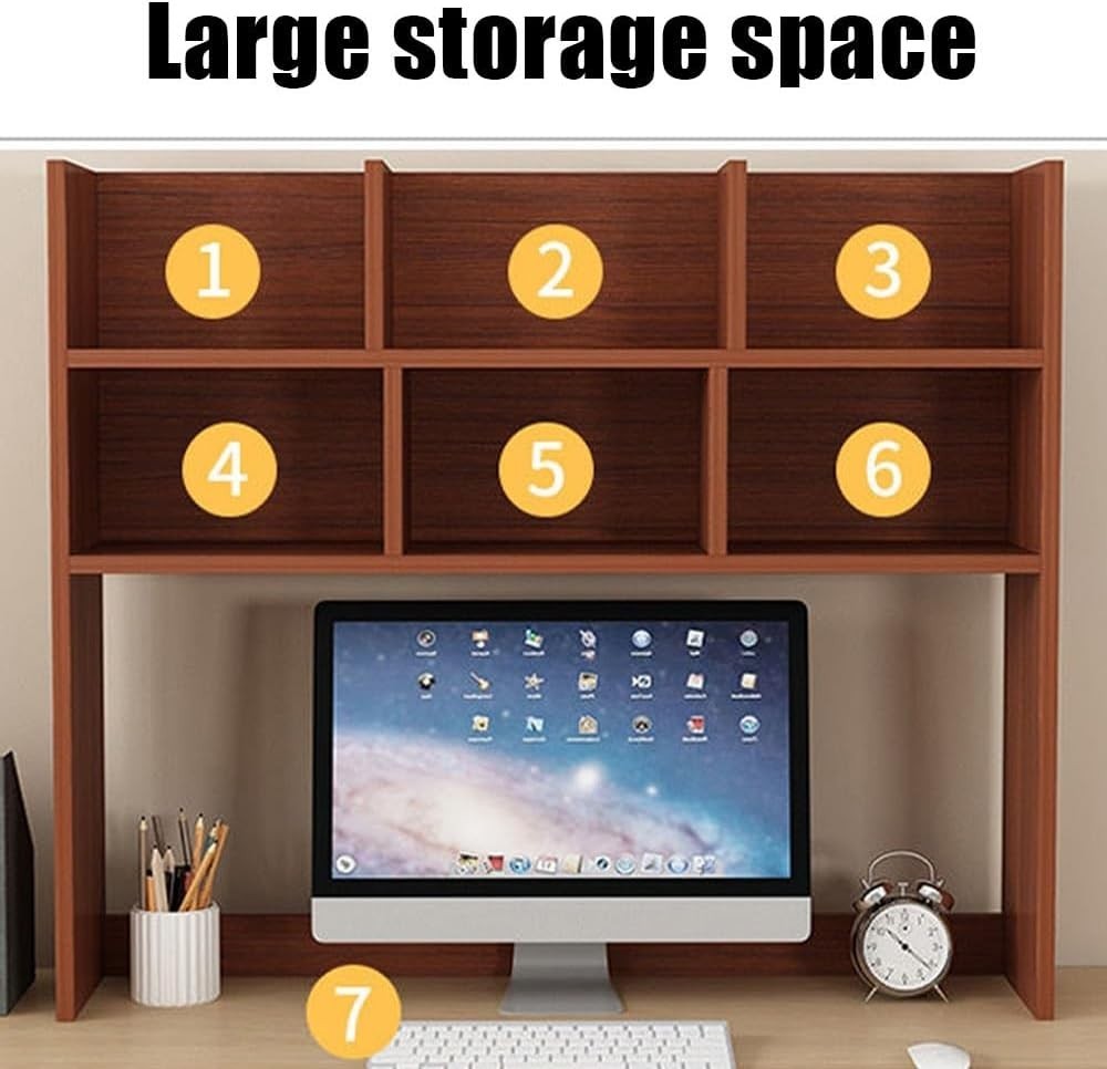 Wood Desktop Bookshelf Organizer | 7-Shelf Countertop Storage Hutch 70cm Brown