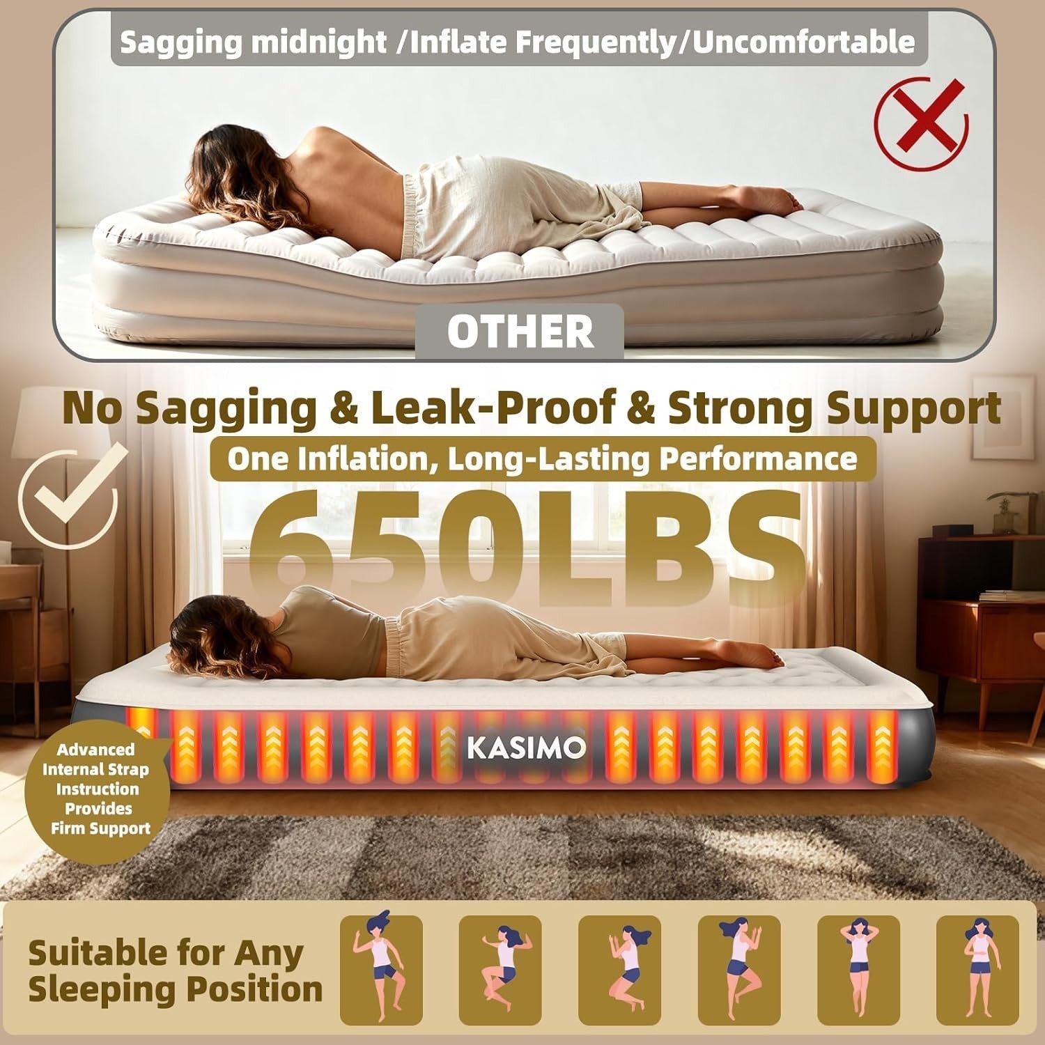Double Inflatable Air Mattress with Built-In Battery Pump & Pillow – Portable