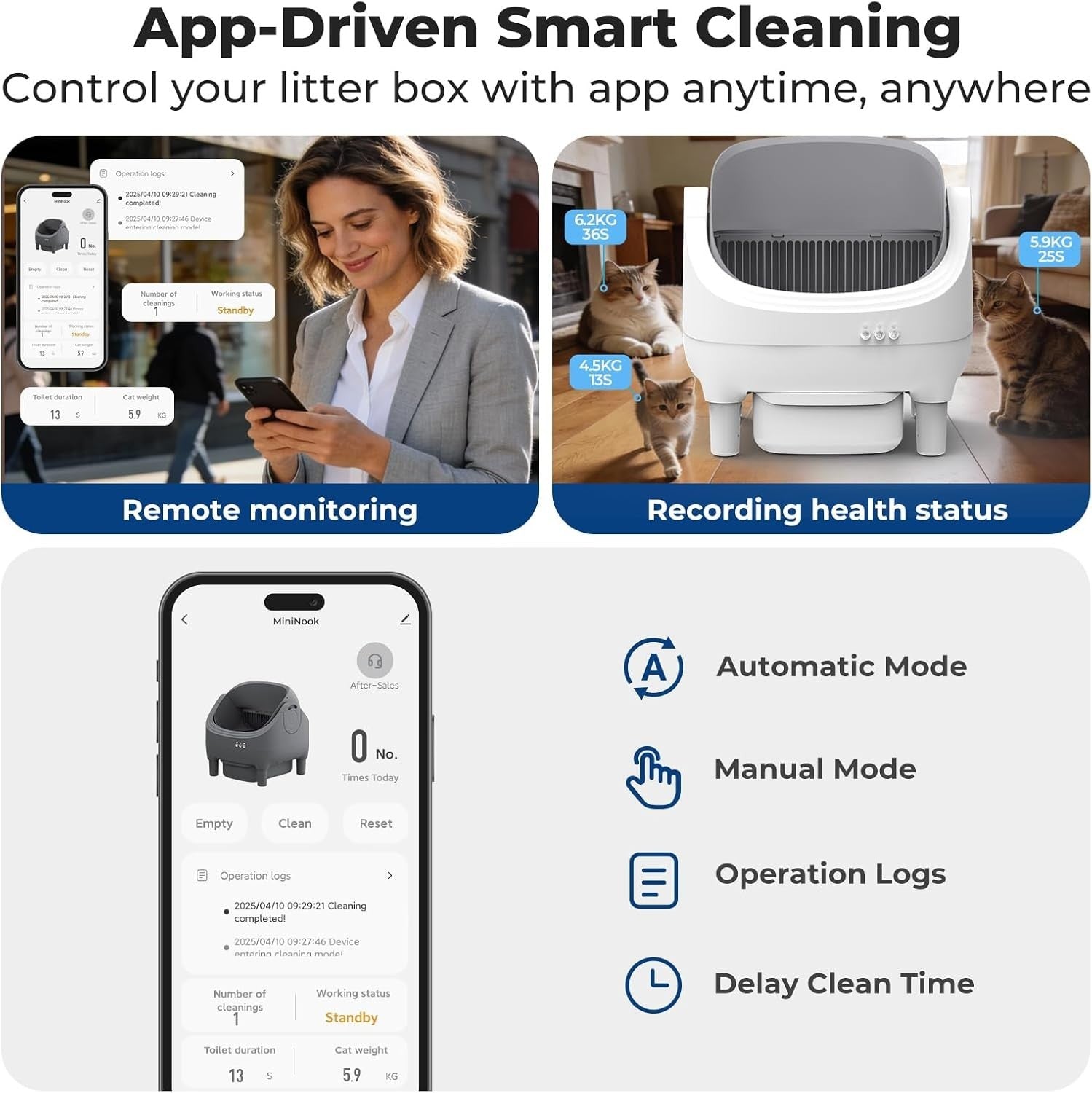 Self Cleaning Cat Litter Box Automatic APP Control Large Odor Free Bin
