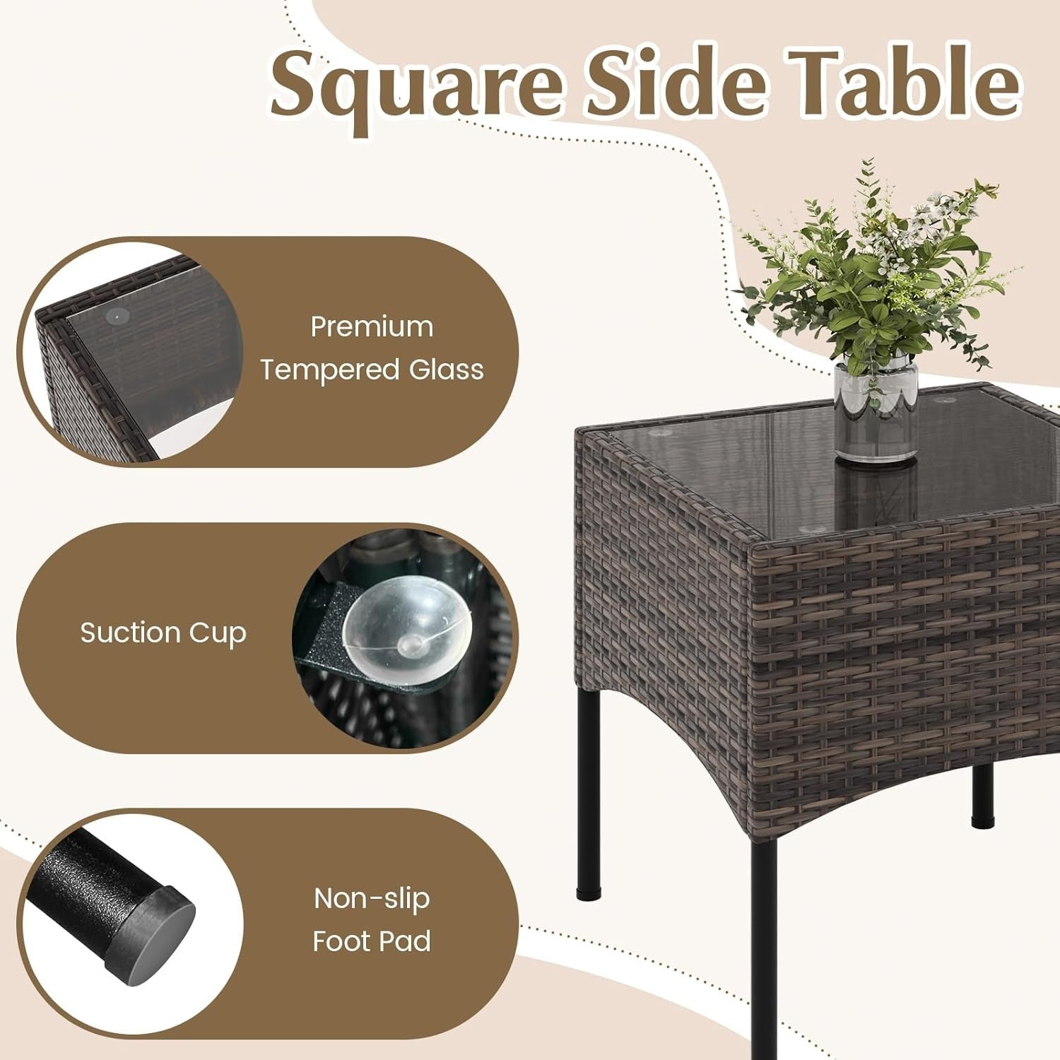 Outdoor 3PC Patio Bistro Set Metal Frame Sofa Table Cushions Garden Furniture