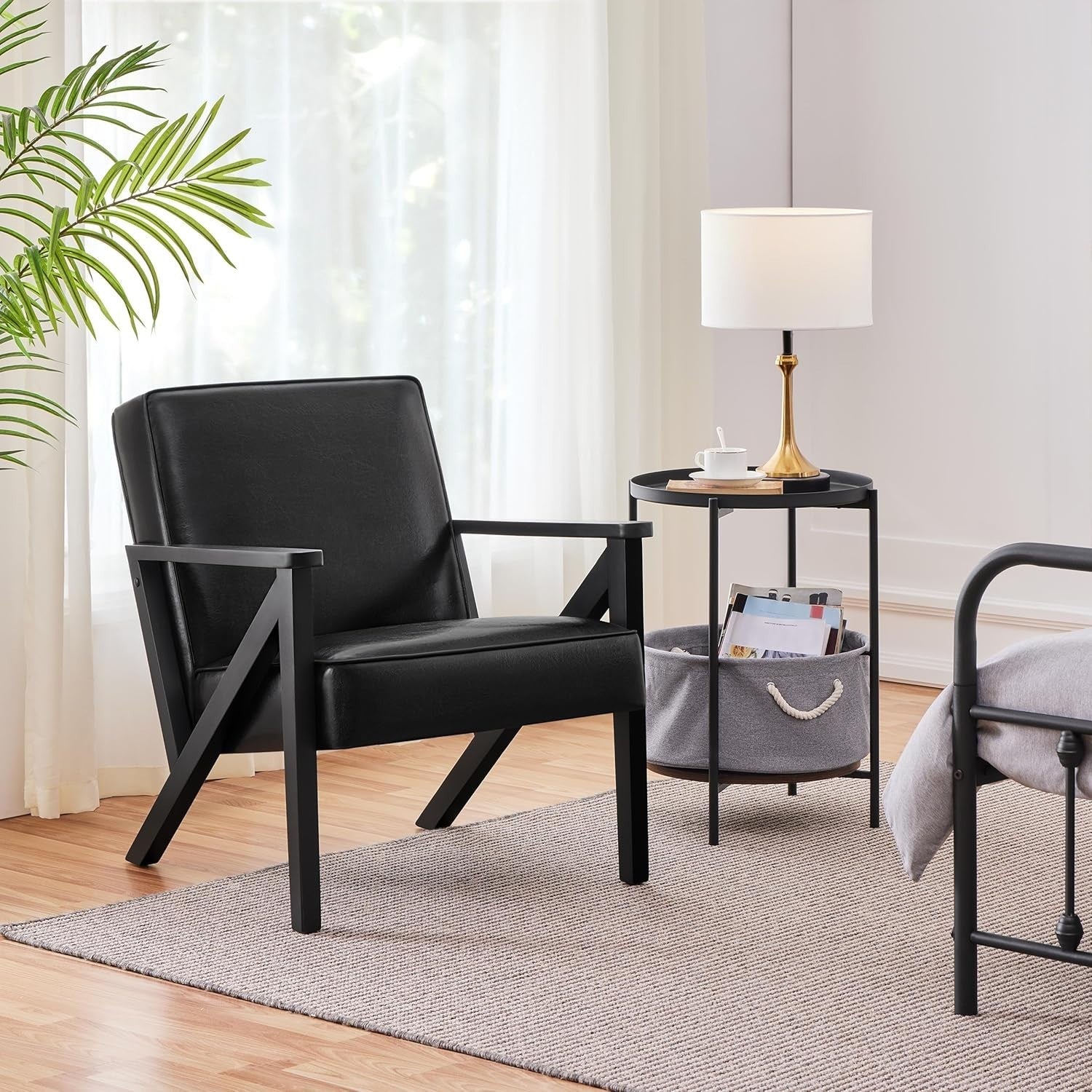 Stylish Black Faux Leather Lounge Armchair for Home