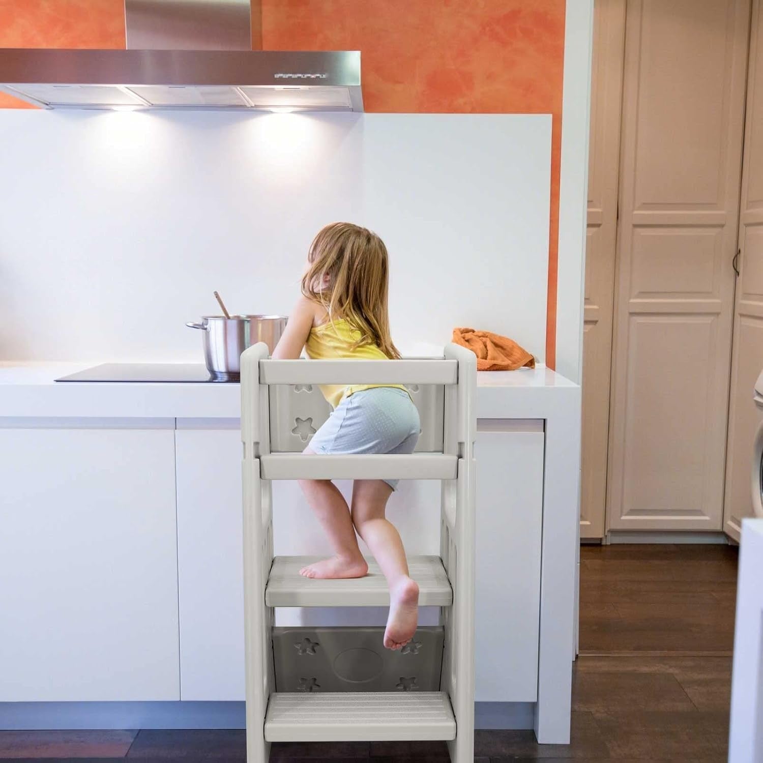 Adjustable Kids Step Stool with Safety Rail, Non-Toxic Durable Kitchen Helper