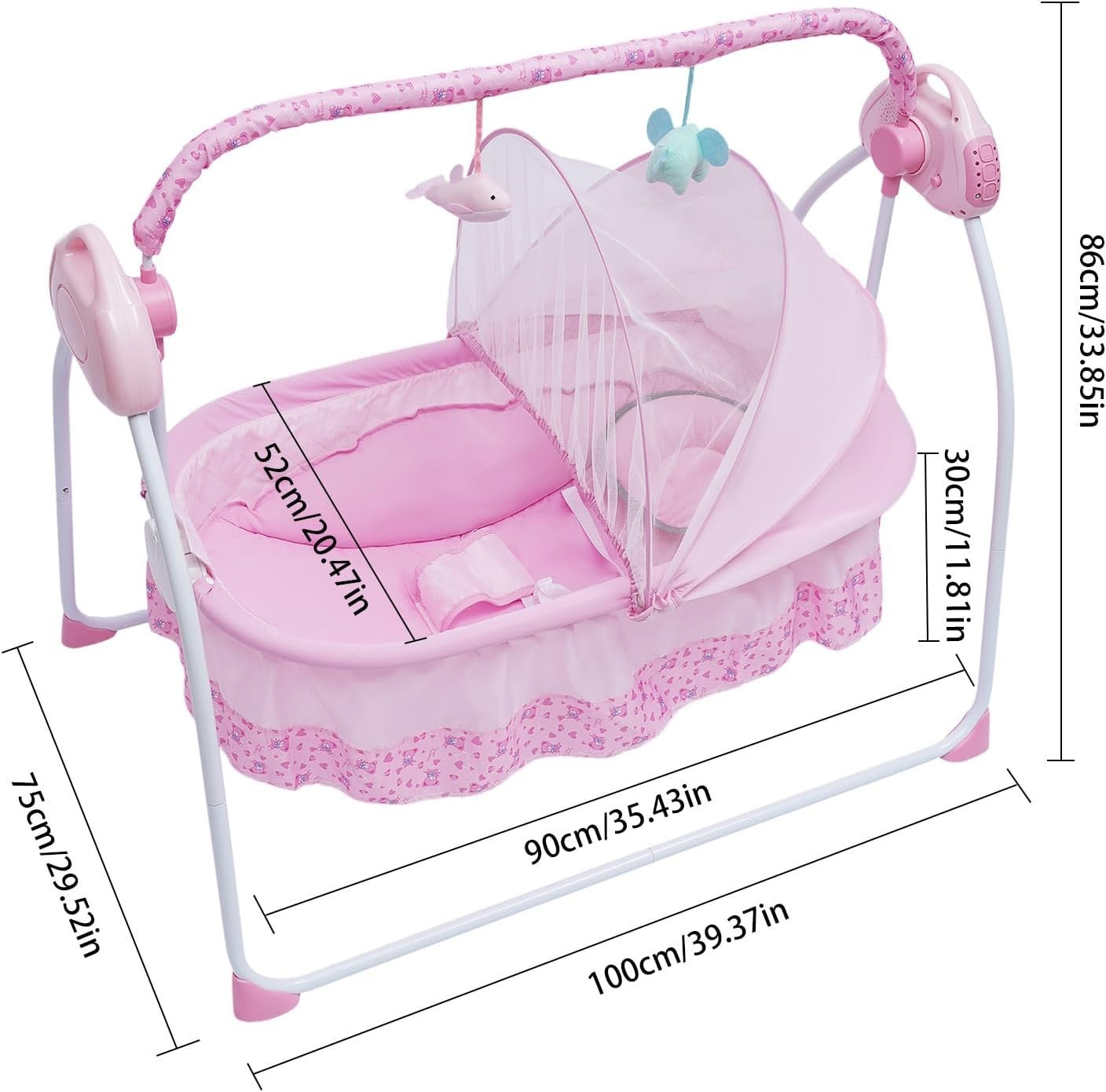 Electric Baby Cradle Swing with Music Timer Remote Travel Bassinet Pink