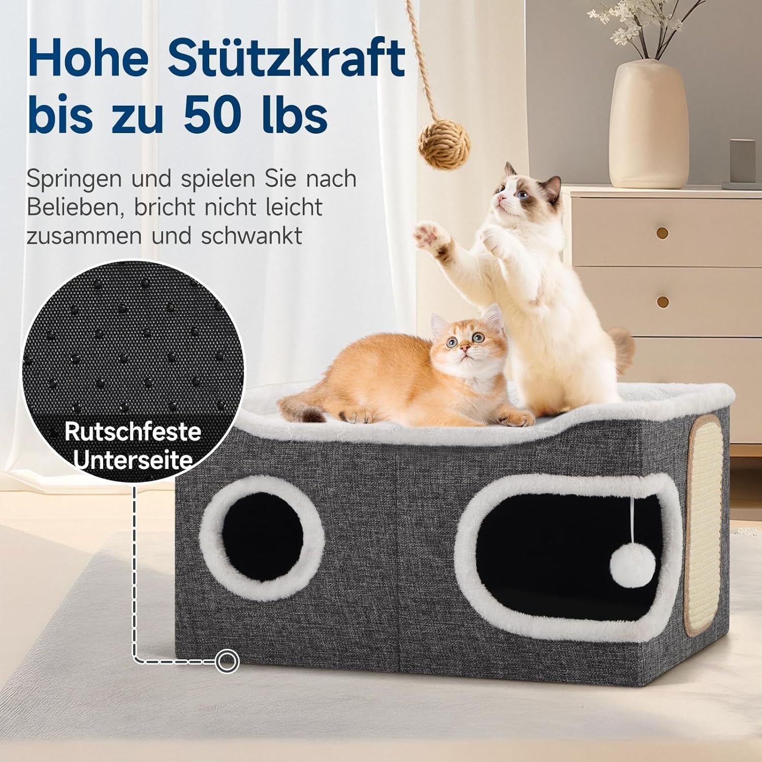 Extra Wide Cat Cube House 2 Layer Cat Cave Bed Foldable w Scratch Pad