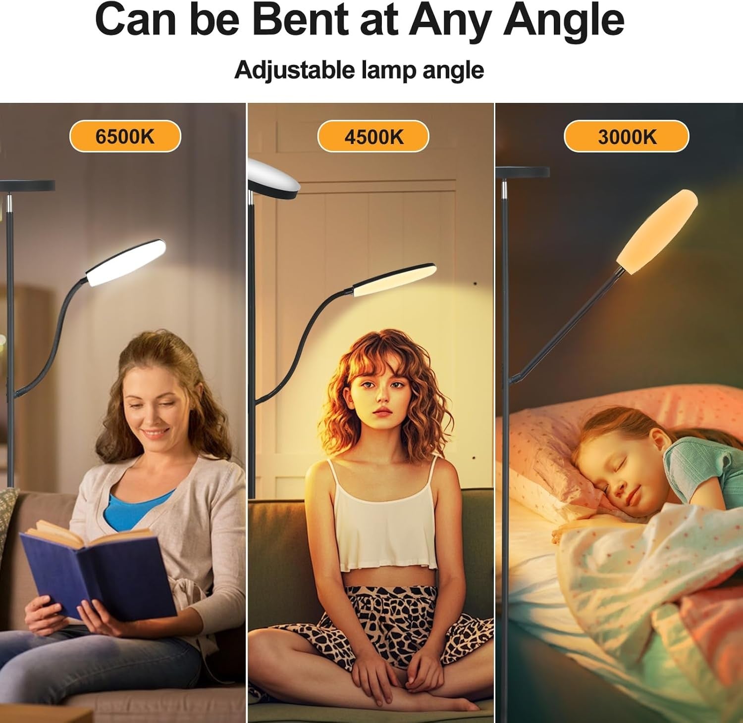 RGB LED Floor Lamp 36W 3000LM Dimmable Torchier with Reading Light