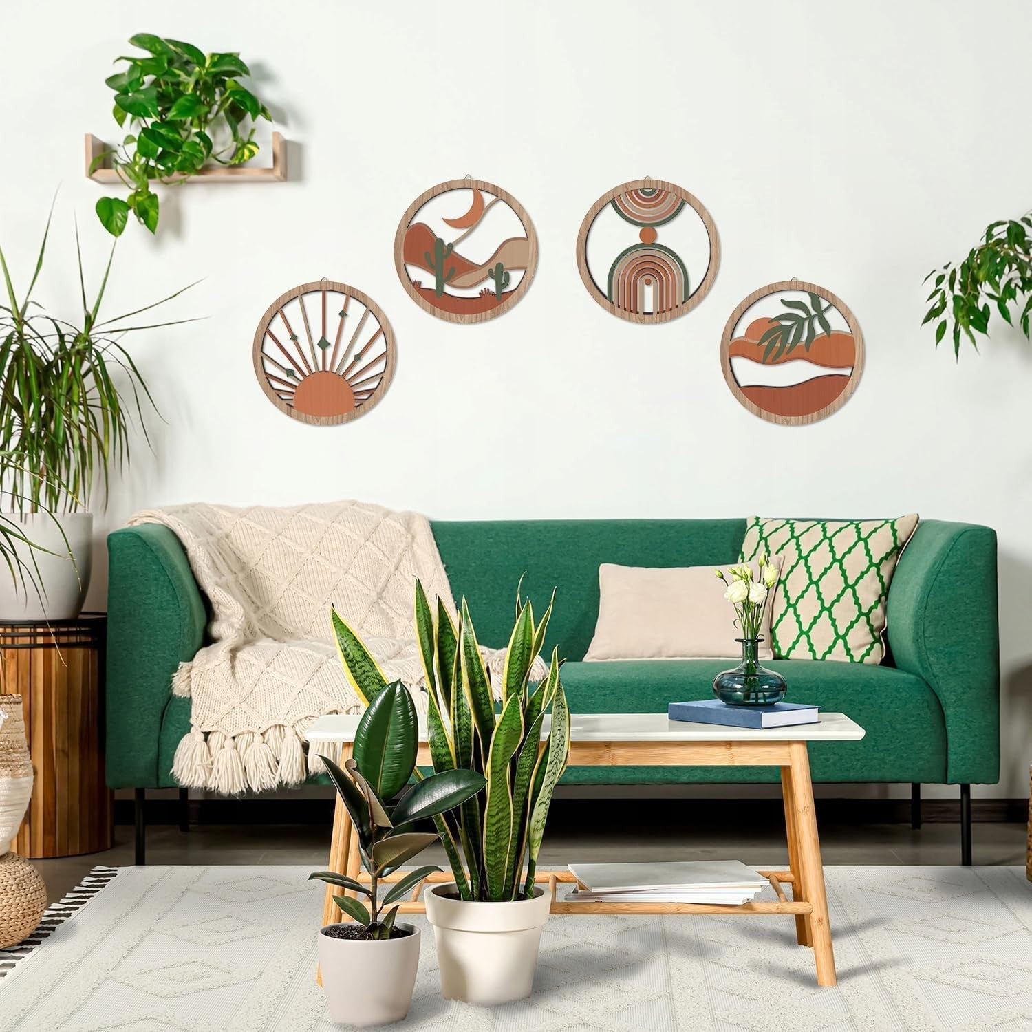 Boho Wall Art 4pcs 10"x10" Geometric Wood Signs Minimalist Decor
