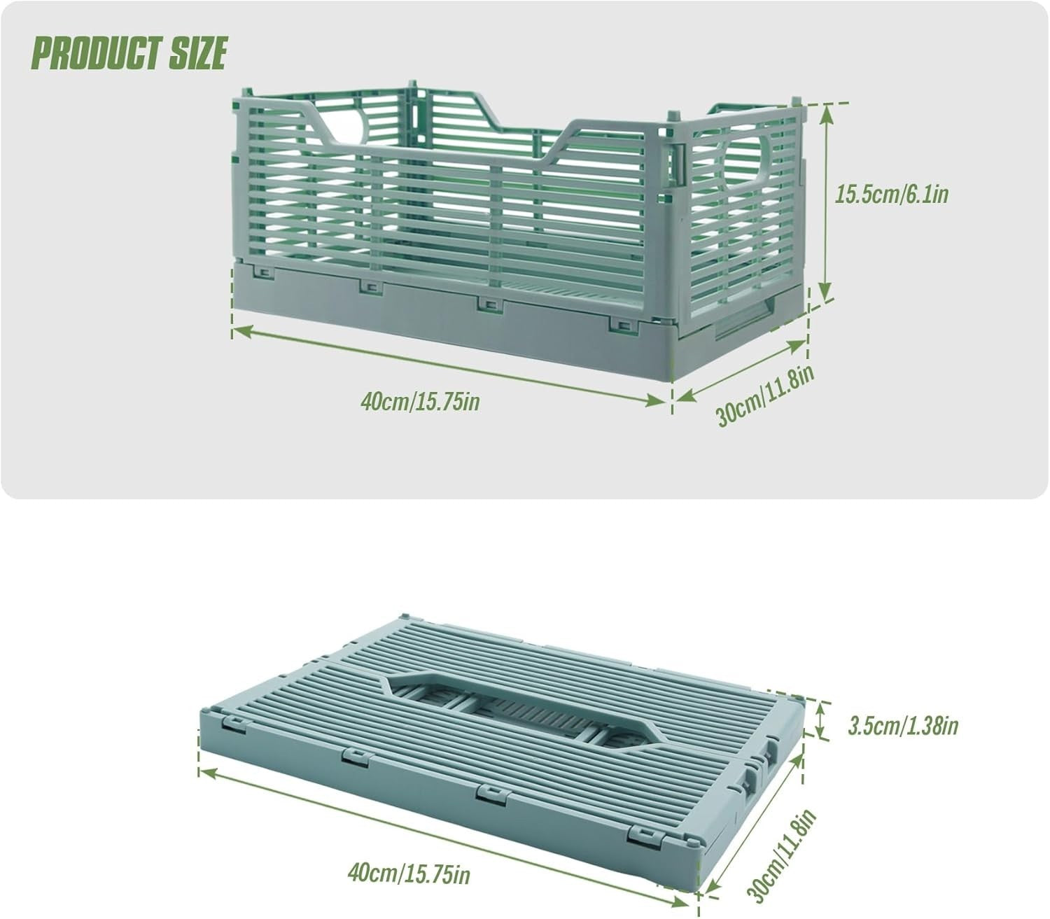 Collapsible Plastic Storage Crates 40x30x15cm – Foldable Stackable Bins for Home