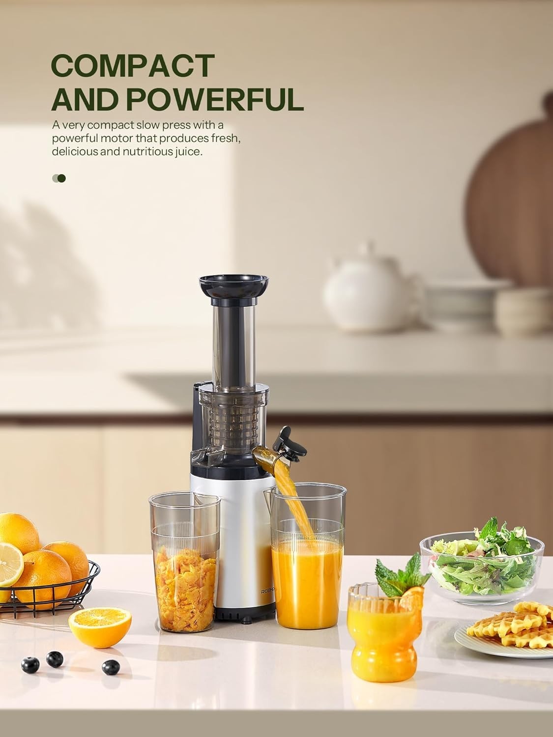 Cold Press Juicer Compact Slow Masticating Quiet BPA Free Easy Clean