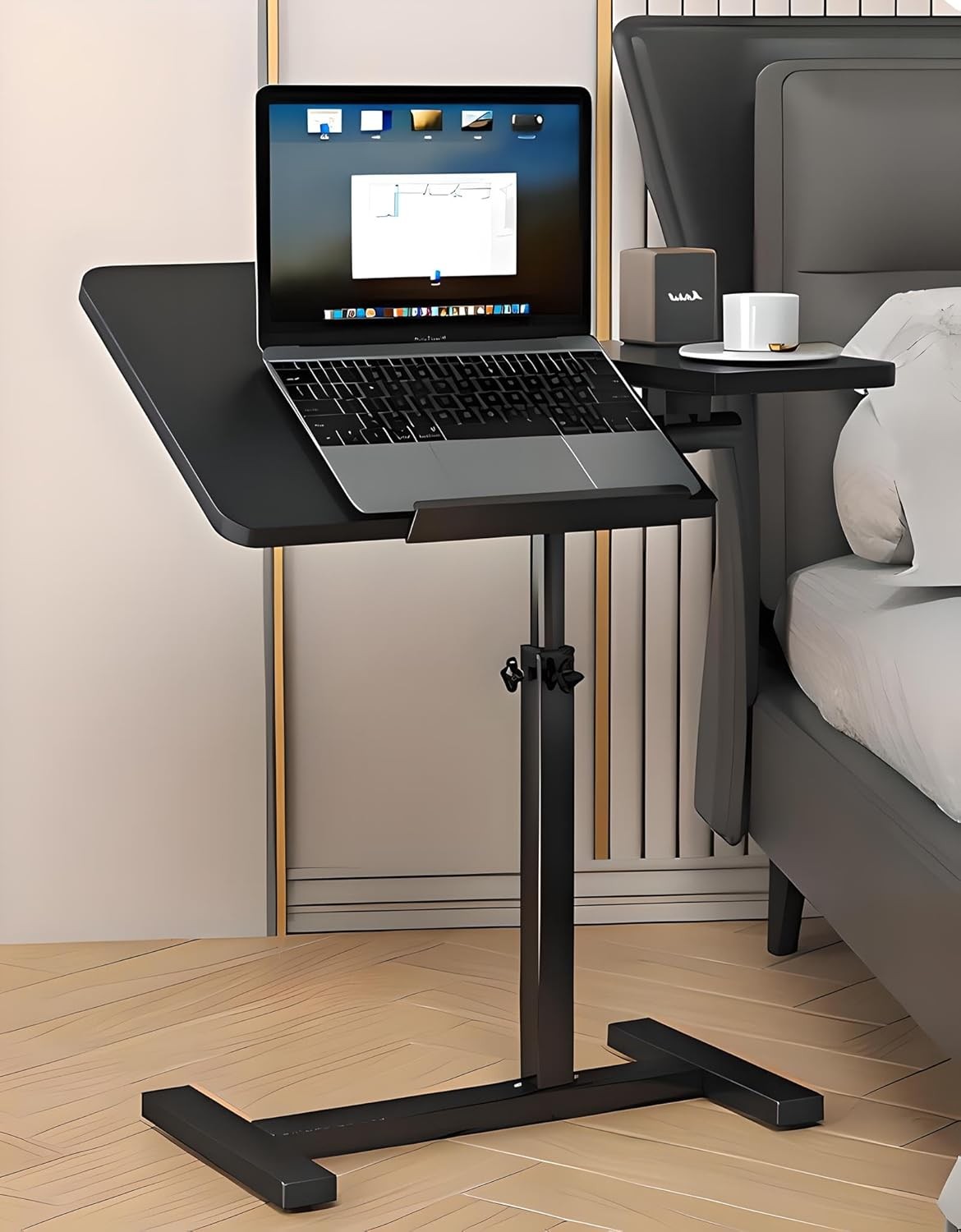 C Shaped Adjustable Sofa Side Table Laptop Desk 360° Swivel Black Top