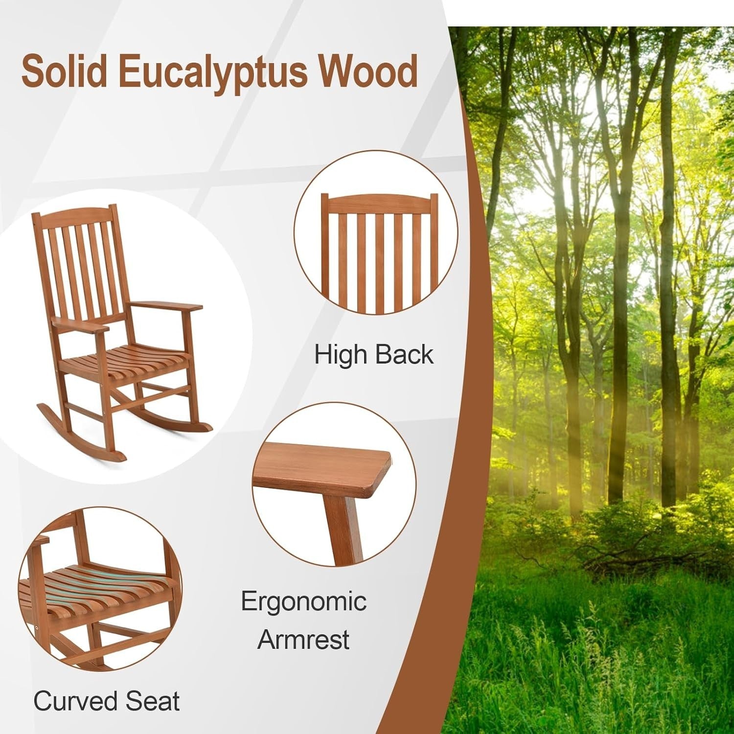 Wooden Garden Rocking Chair Outdoor Patio Seat High Back Armchair 68W