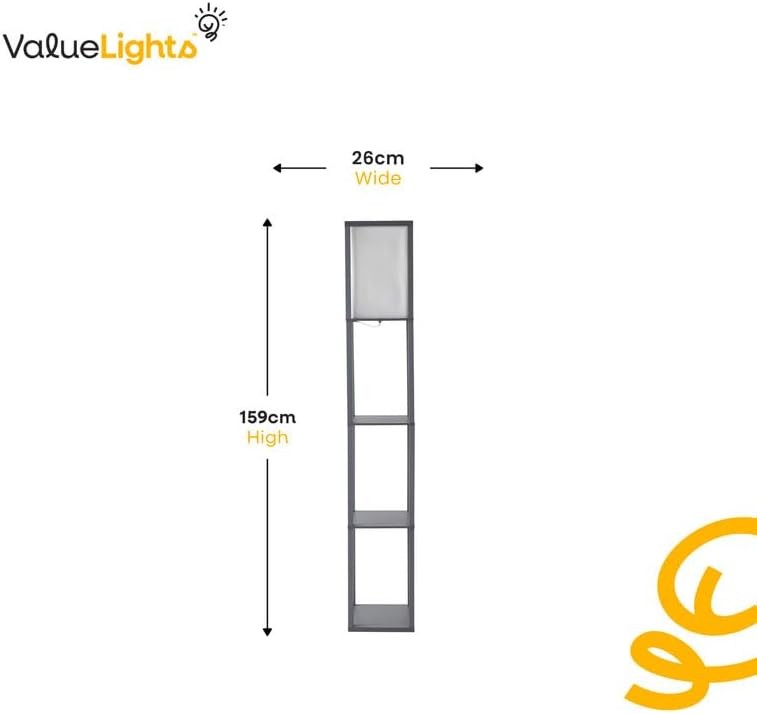 Wooden Floor Lamp with Shelves Black Modern Standing Light Storage