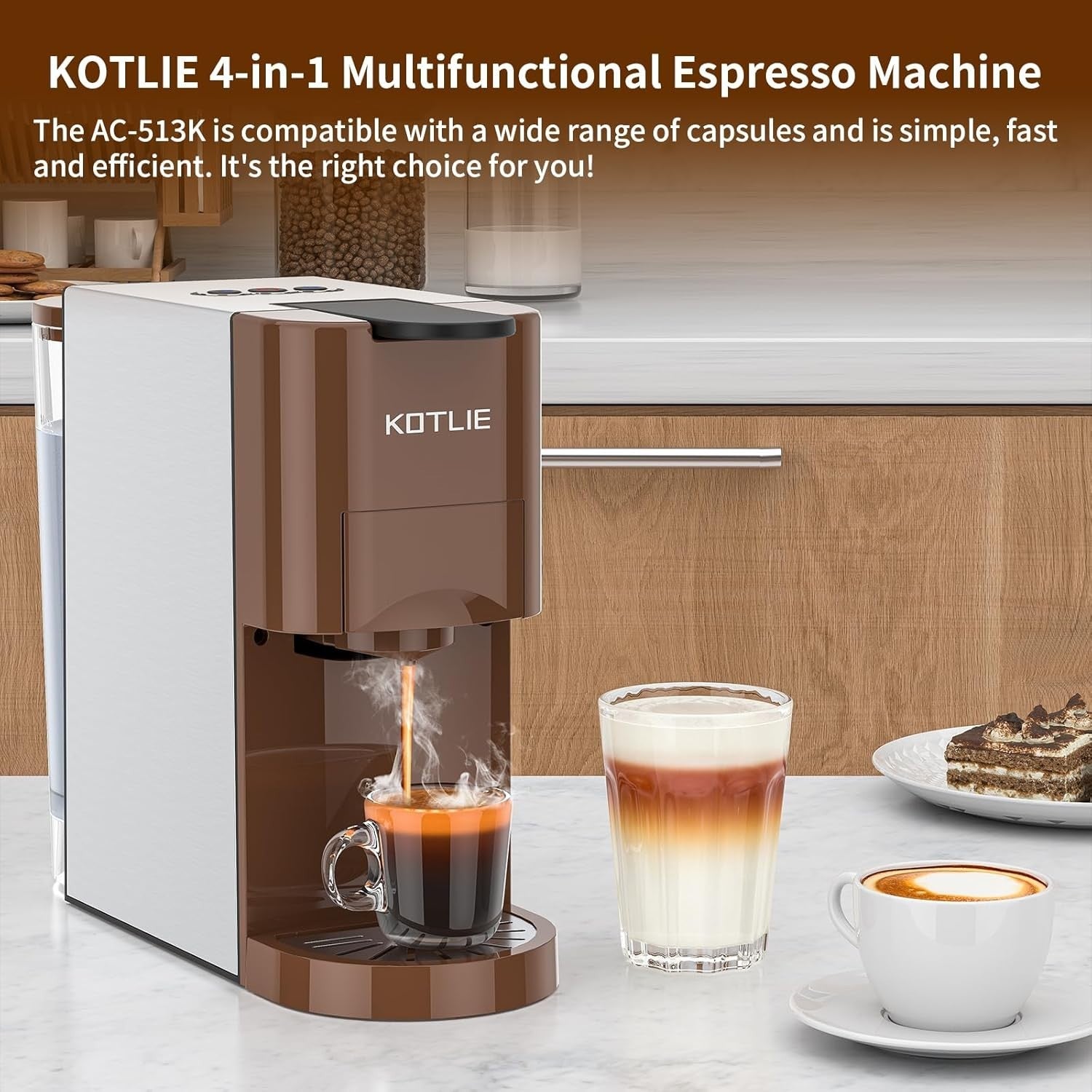 4-in-1 Espresso Coffee Machine | 19Bar Pressure | Capsule & Ground Compatible