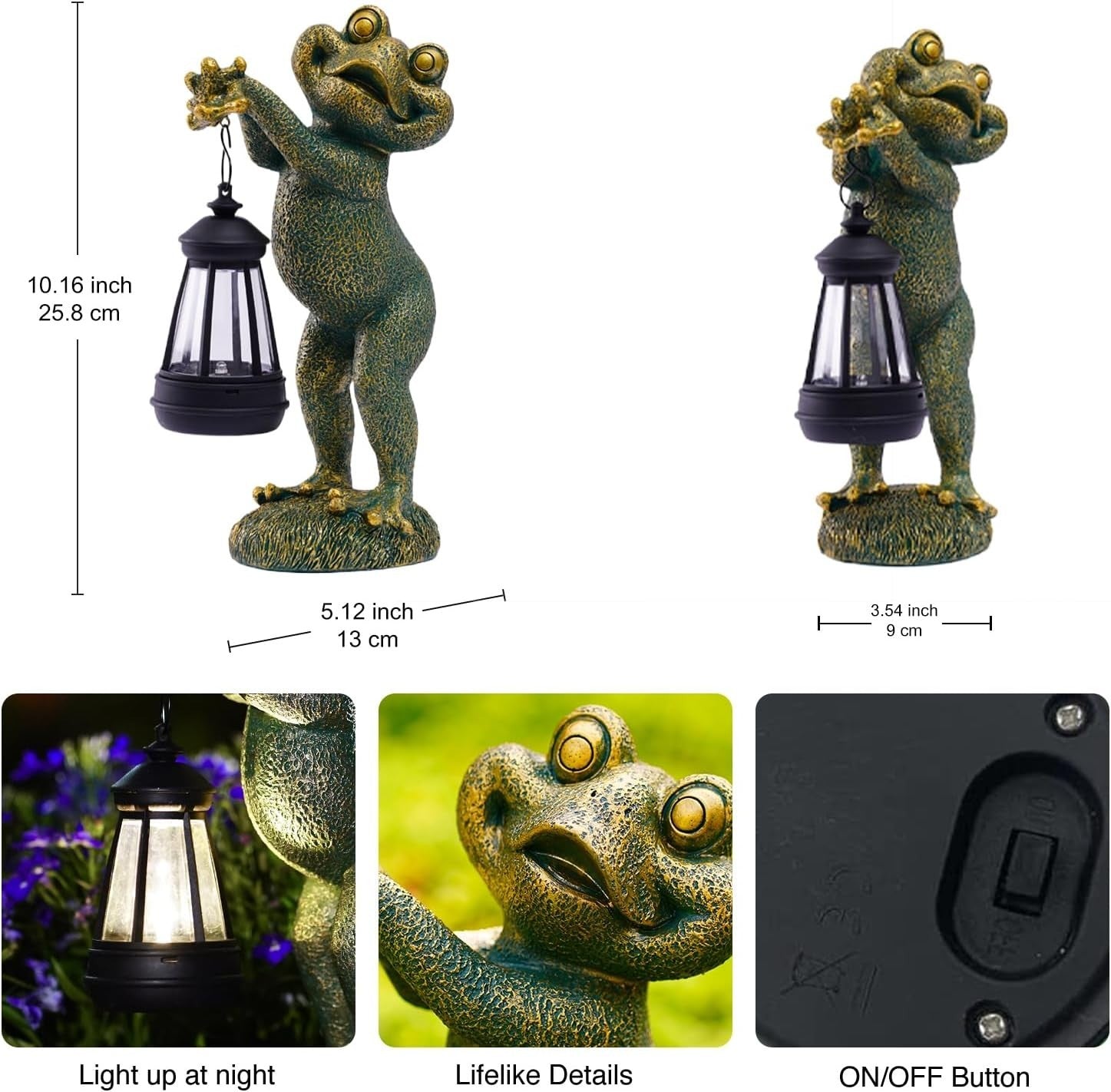 Solar Frog Garden Ornament with Lantern | Outdoor LED Statue Patio Lawn Decor