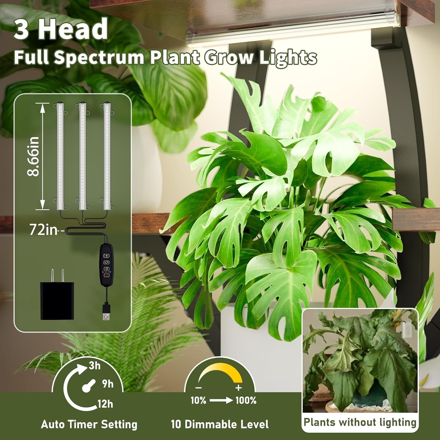 7-Tier Metal Plant Stand with Grow Lights, Tall Corner Shelf for Indoor Plants