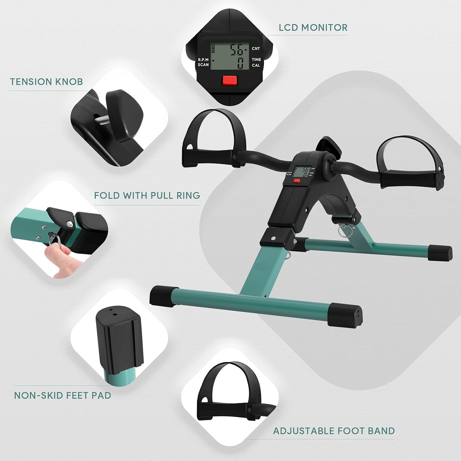 Folding Mini Pedal Exerciser LCD Adjustable Resistance Arm Leg