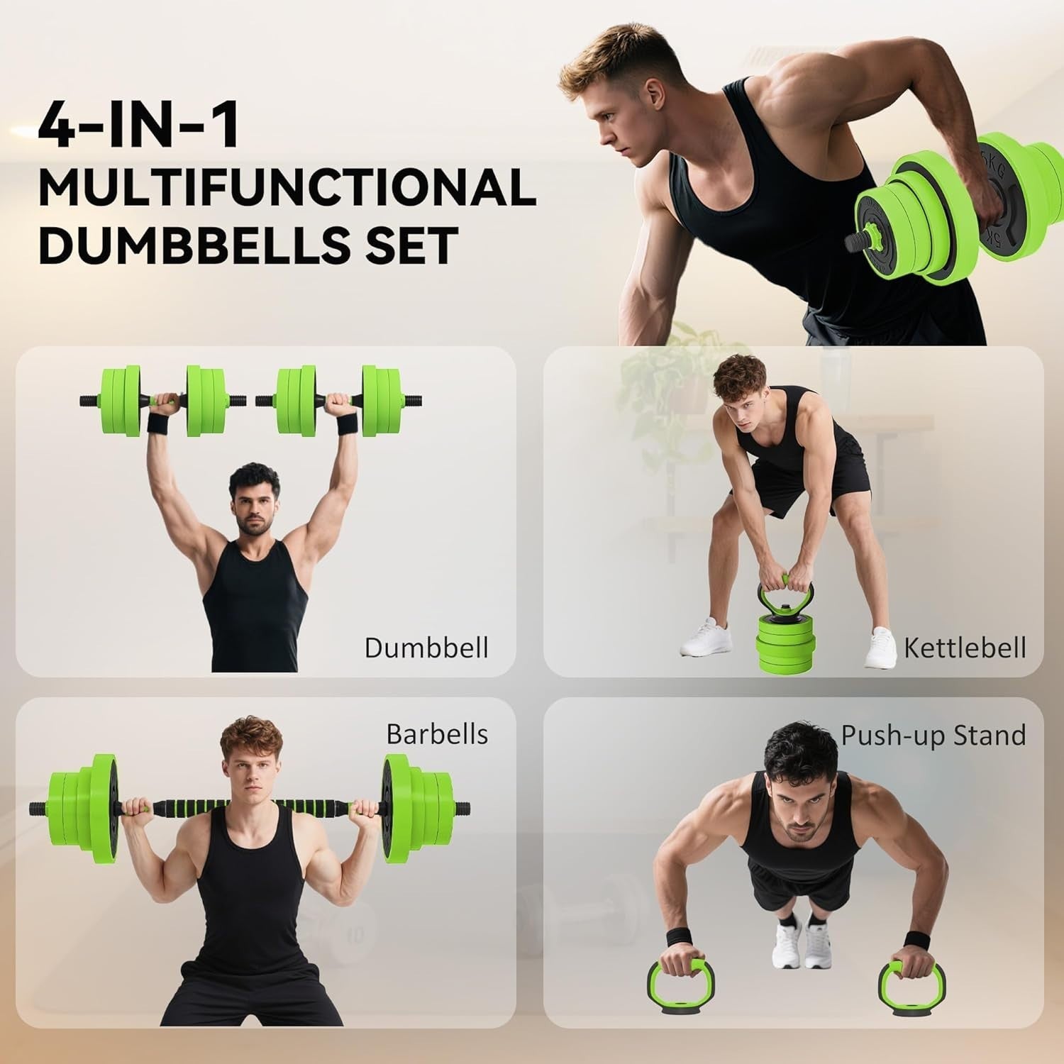 6-in-1 Adjustable Dumbbell Set 20–40kg Barbell Kettlebell Home Gym