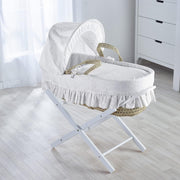 Grey Wicker Moses Basket with Rocking Stand & Mattress Baby Bed Crib White