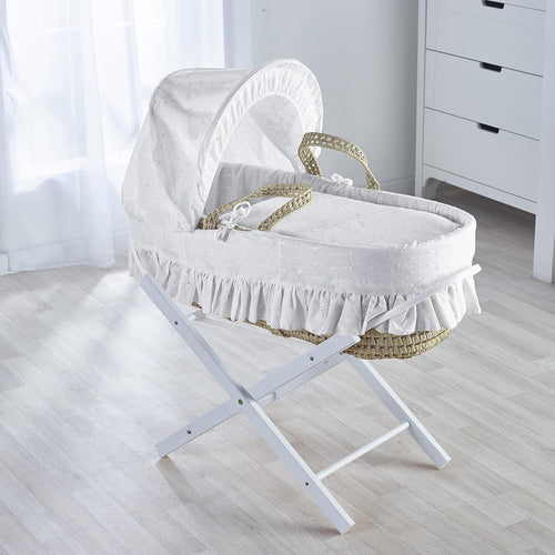 Grey Wicker Moses Basket with Rocking Stand & Mattress Baby Bed Crib White