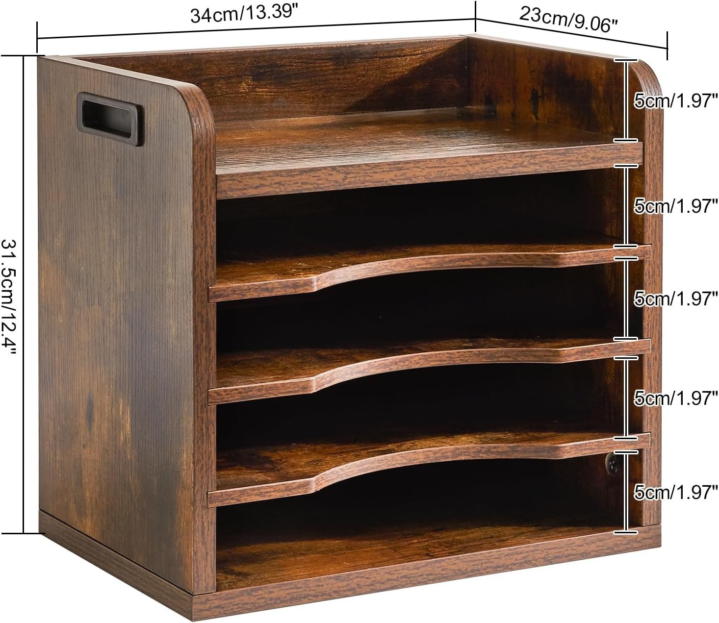 5 Tier Desk File Organiser A4 Paper Tray Magazine Holder Adjustable Wood