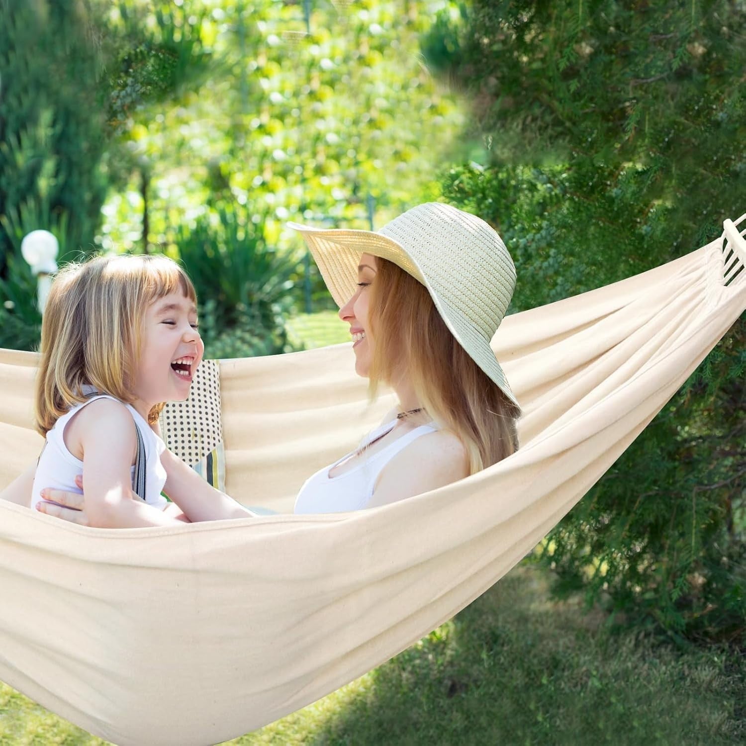 Luxury Cotton Hammock with Pillow & Spreader Bar 300kg Outdoor Garden Patio
