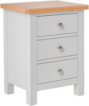 Grey 3 Drawer Bedside Table with Oak Top | Solid Wood Storage Unit