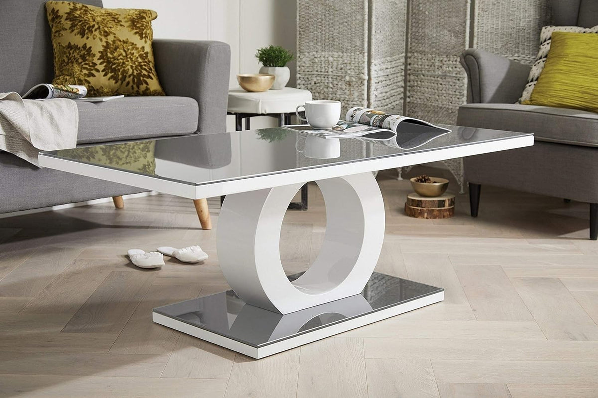 Modern Grey & White Glass Coffee Table Tempered Glass Top 120x60x45cm