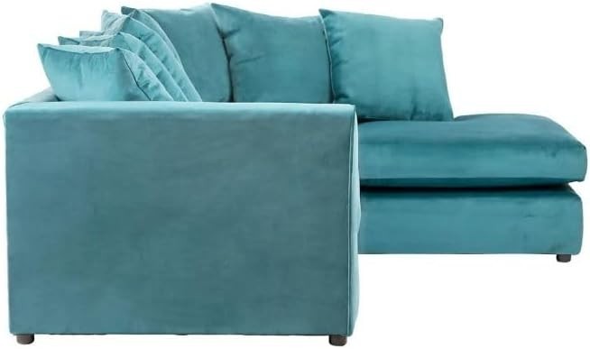 Teal Plush Velvet Left Hand Corner Sofa Modern L Shape 4 Seater