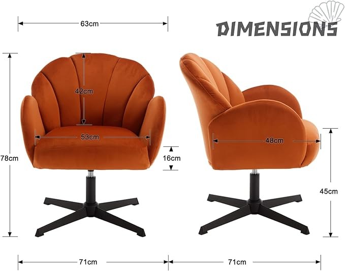 Velvet Swivel Armchair Vanity Tub Chair Modern Accent Orange