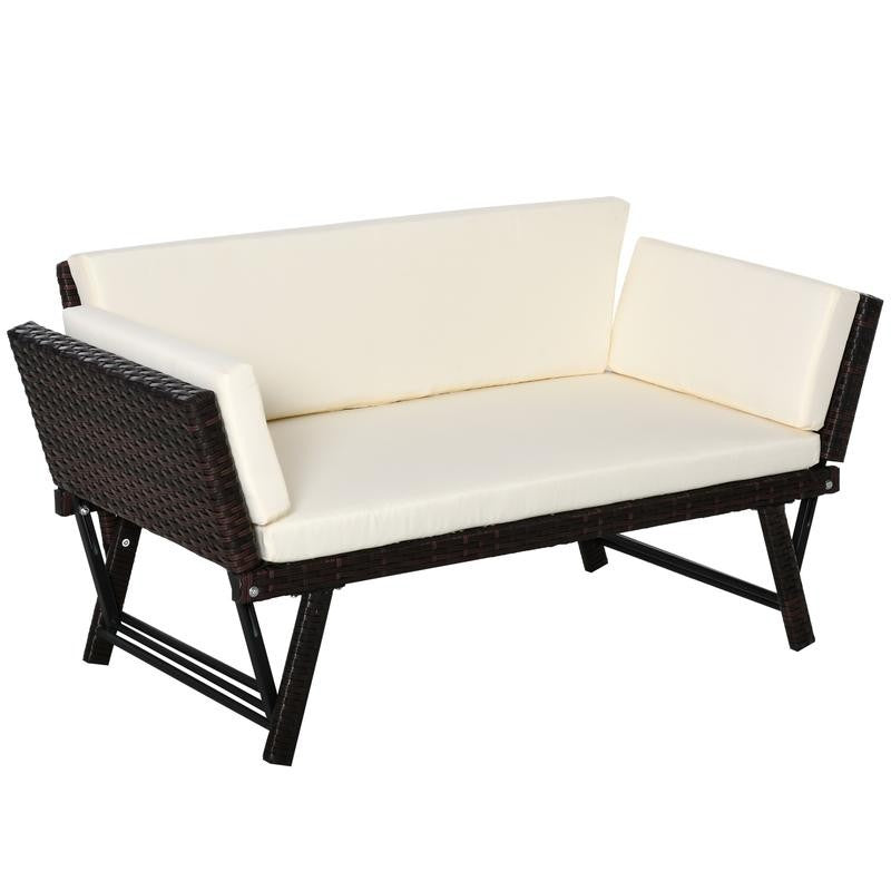 2 Seater Rattan Daybed Sofa Bed Patio Lounger Outdoor Recliner Cushions
