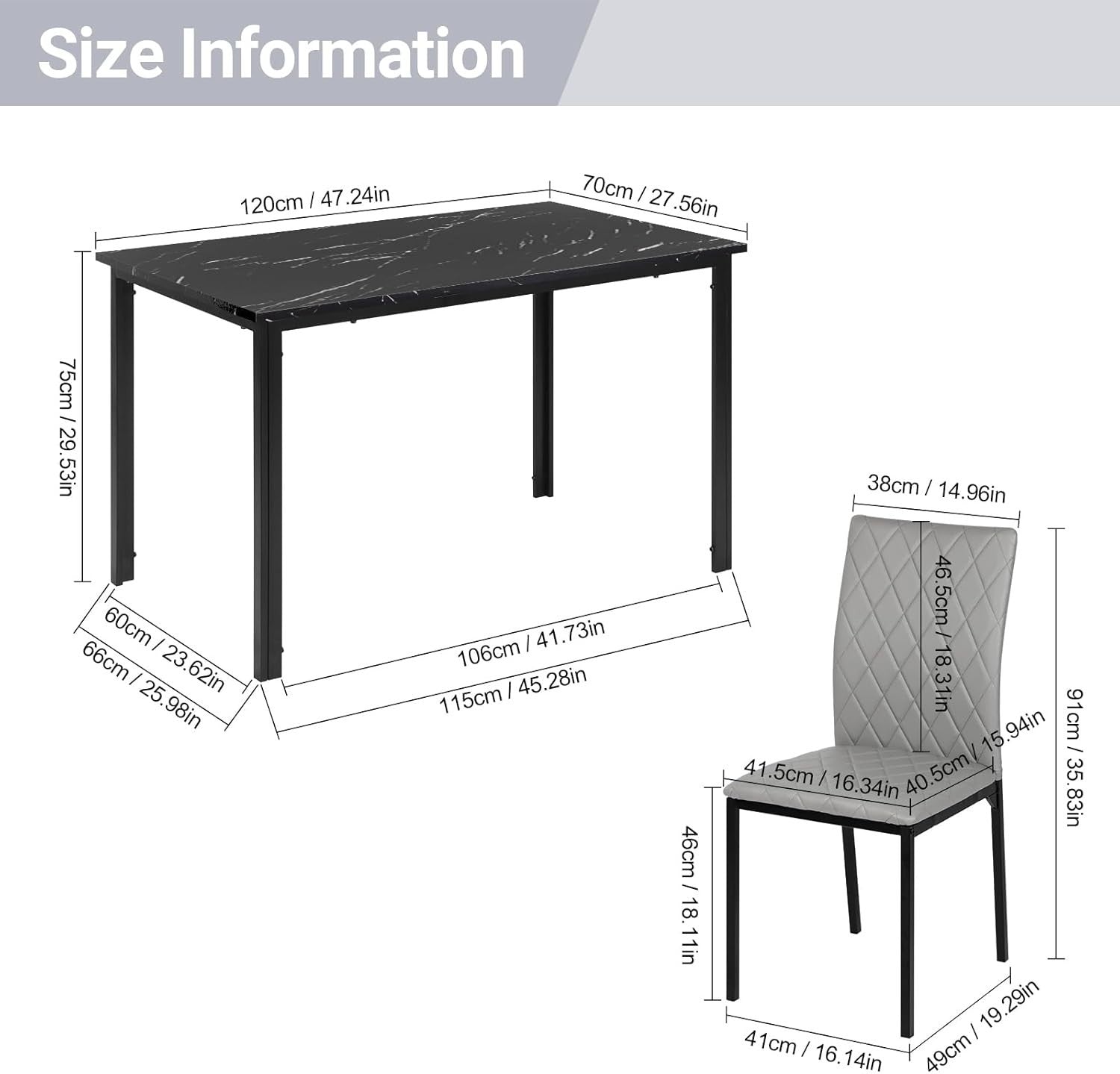 Modern Marble Effect Dining Table Set 4 PU Leather Chairs Kitchen Grey