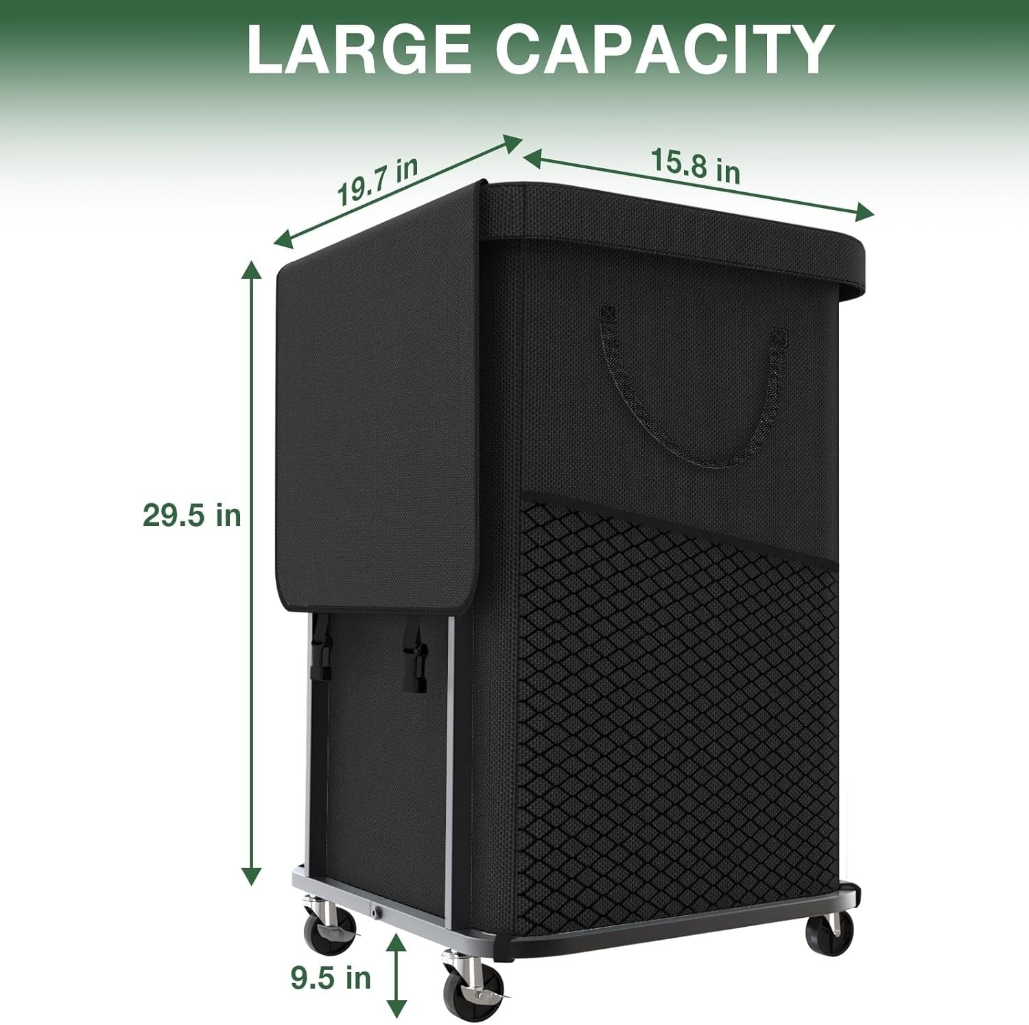 150L Large Black Rolling Laundry Hamper Heavy Duty Laundry Cart with Wheels