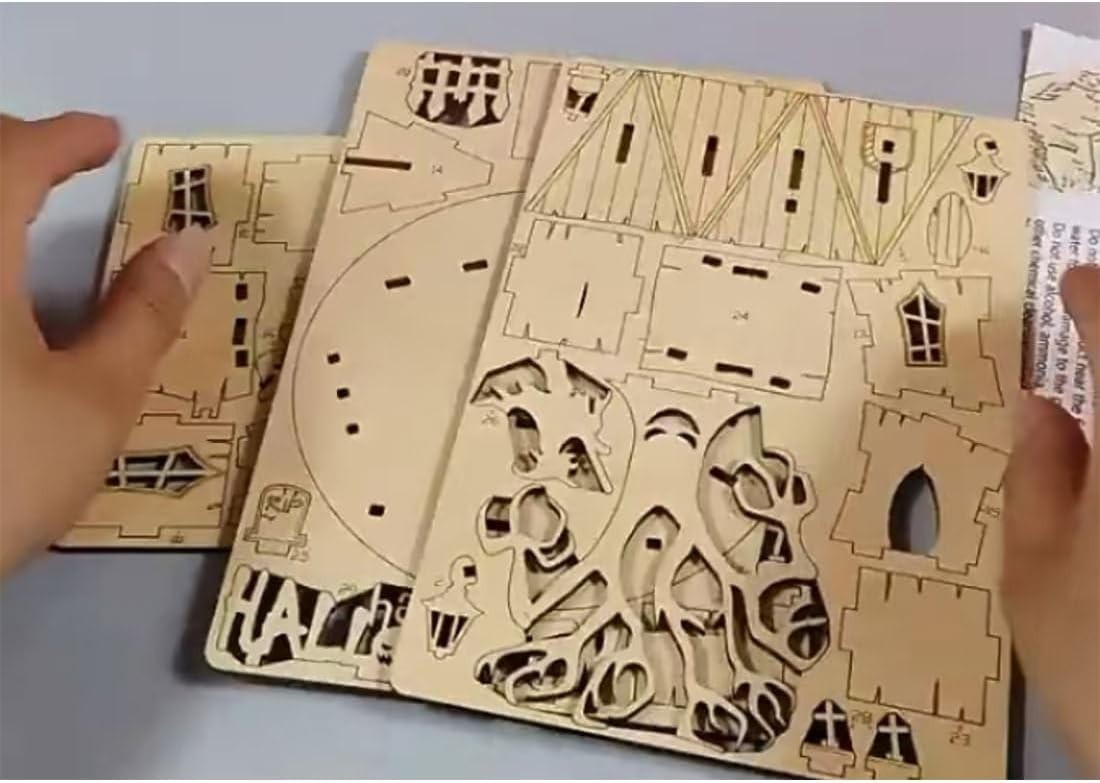 3D Wooden Halloween House Puzzle Kit for Adults – Haunted DIY Decor Gift