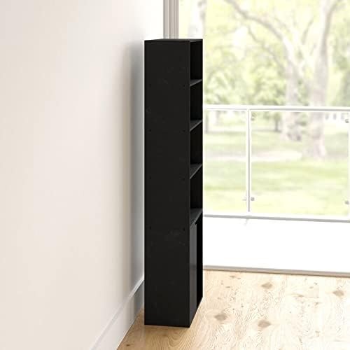 Black 6 Tier Bookcase with Cupboard Modern Storage Shelf 29D x 59W x 180H