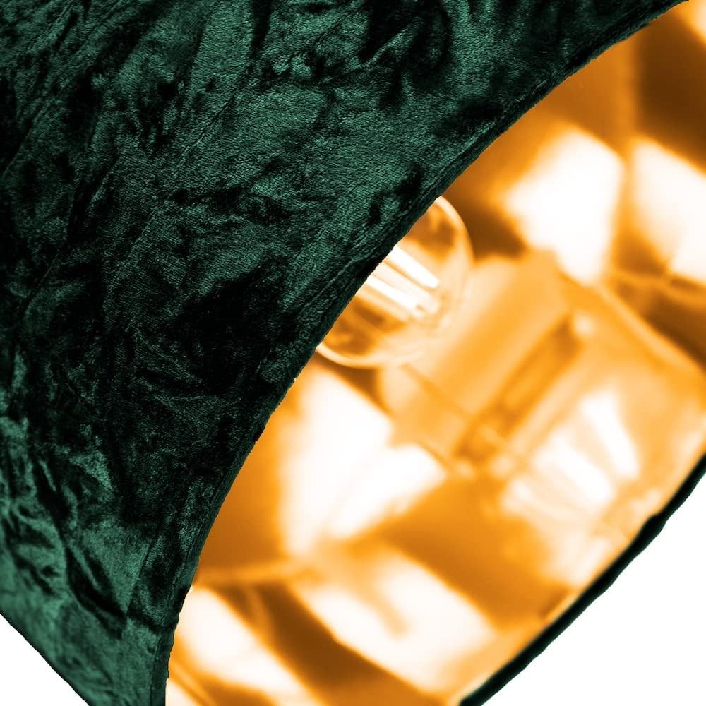 Forest Green Crushed Velvet Drum Lampshade 50cm Copper Inner Pendant