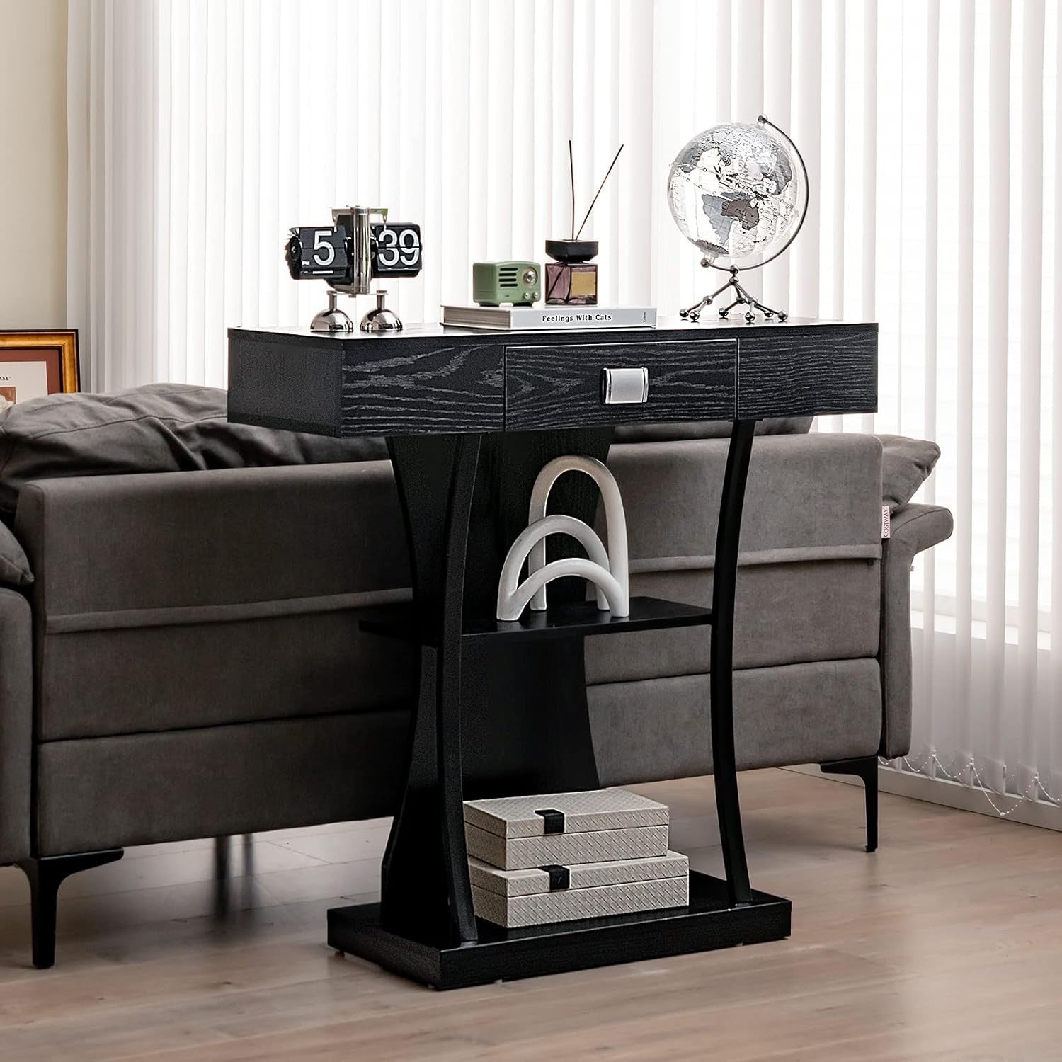 Solid Wood Console Table 46" – Sleek Black Entryway Accent